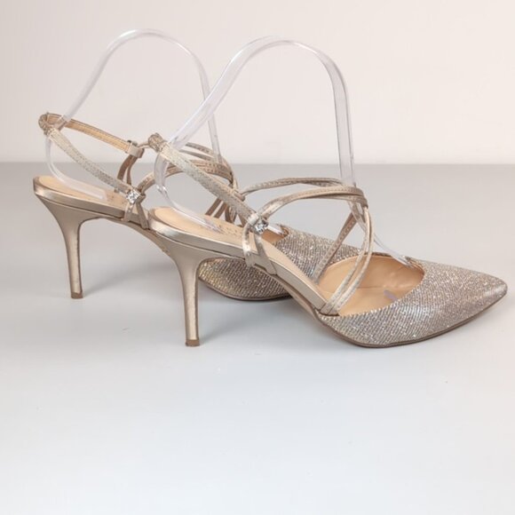 Badgley Mischka American Glamour Dixie Strappy Heels Metallic Champagne Gold - Picture 7 of 11